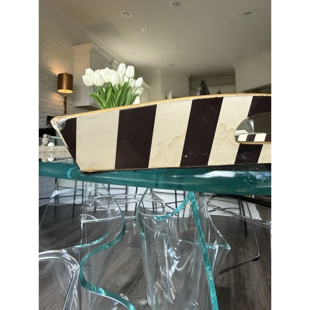 Michel Design Works Black Cream Damask Serving Tray Striped‎ Handles 20